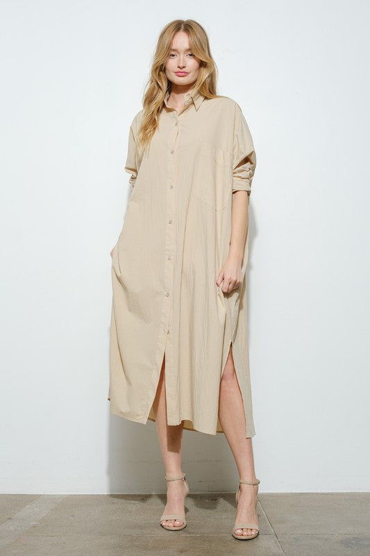modest shirt dress Modest Outerwear in Blue & Grey Mix Fabric Long Shirt Dress L (16-18) / Tall (5'6" +) / Blue Grey