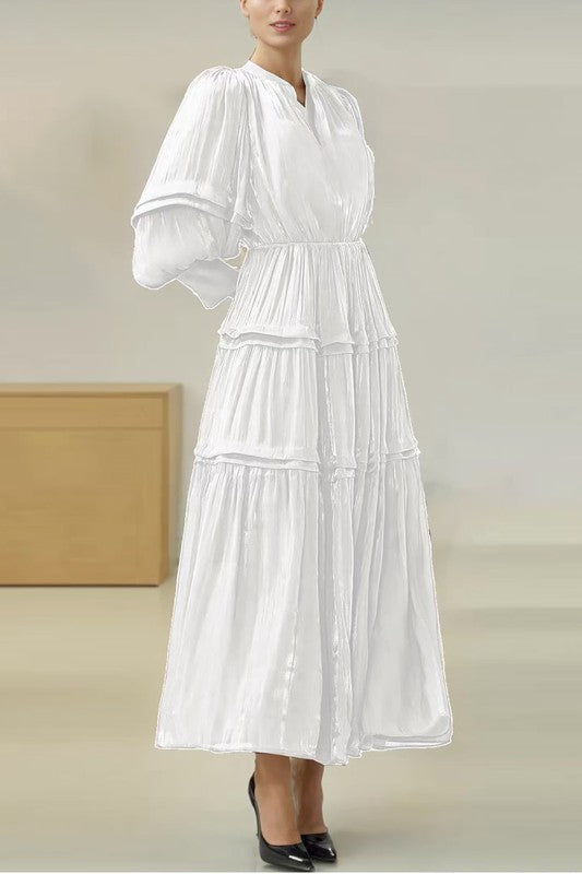 Ethereal Pleated Tier Maxi Dress – Soft Chiffon Elegance