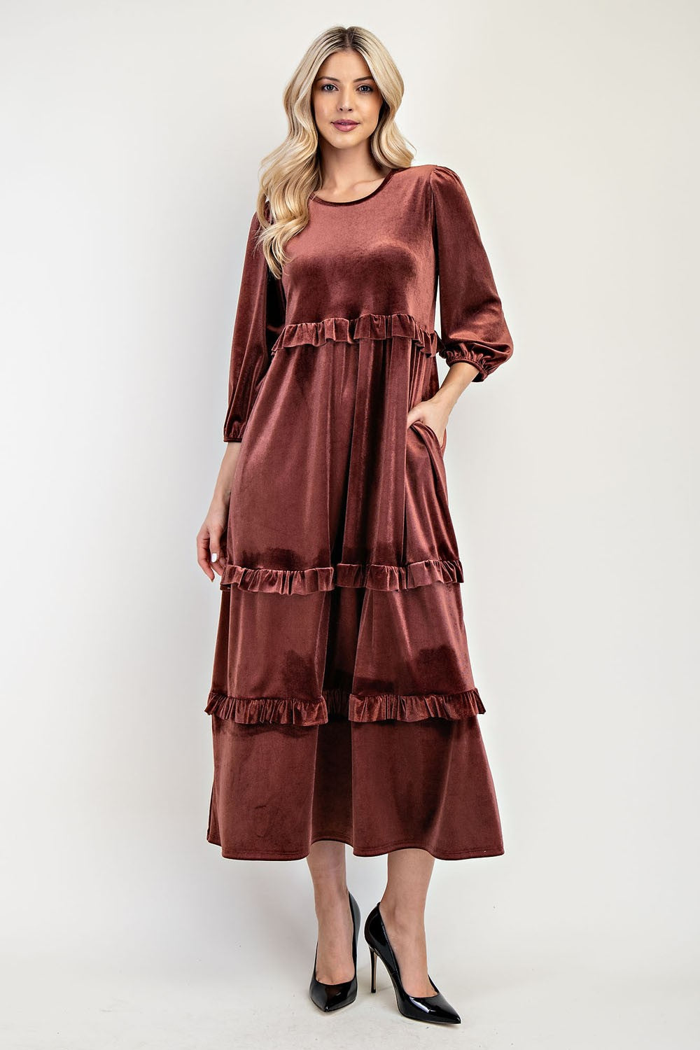 Plus Velvet Tiered Modest Dress