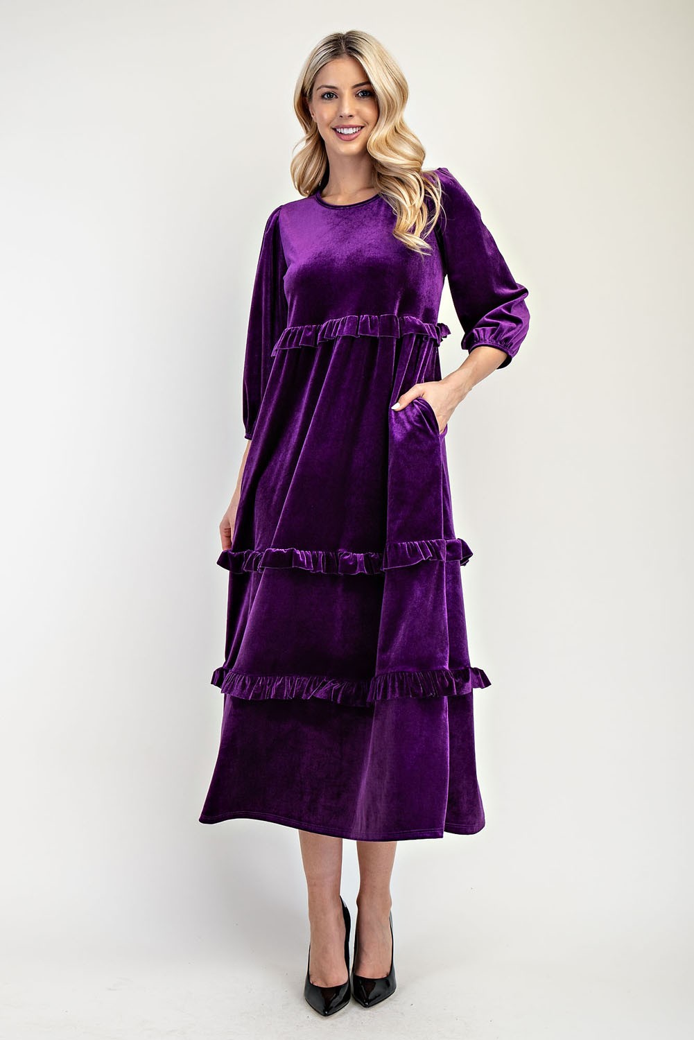 Plus Velvet Tiered Modest Dress
