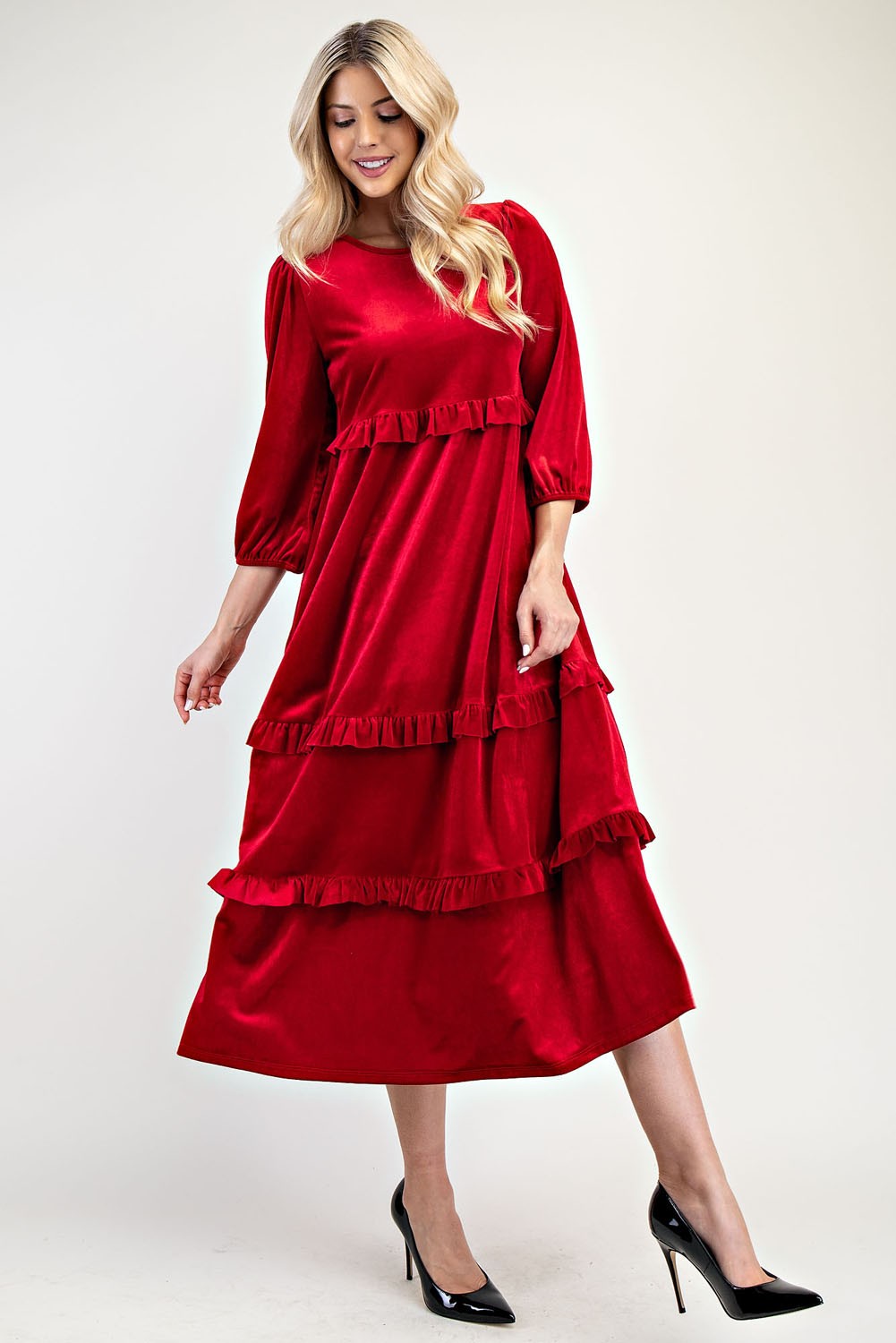 Plus Velvet Tiered Modest Dress