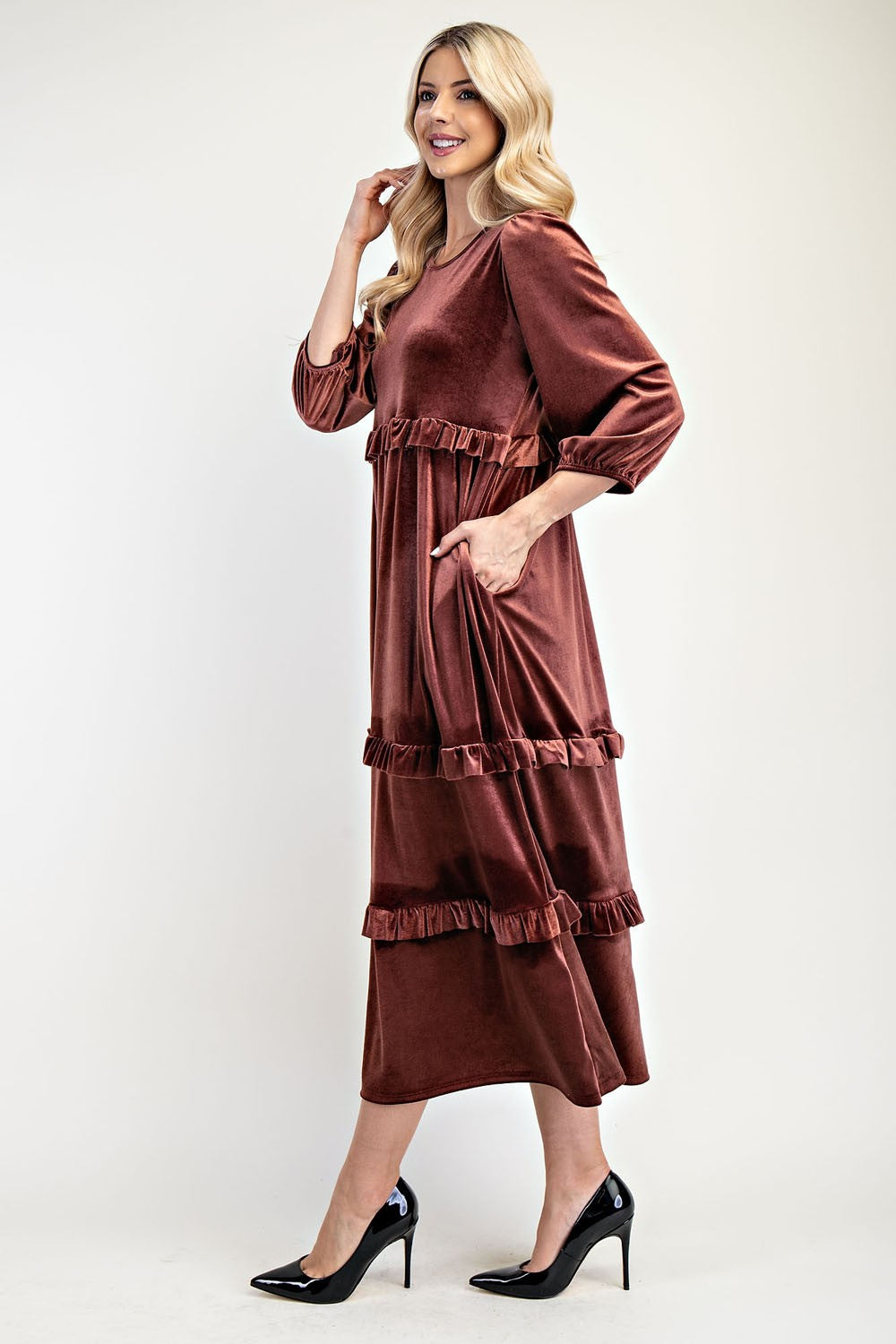 Plus Velvet Tiered Modest Dress