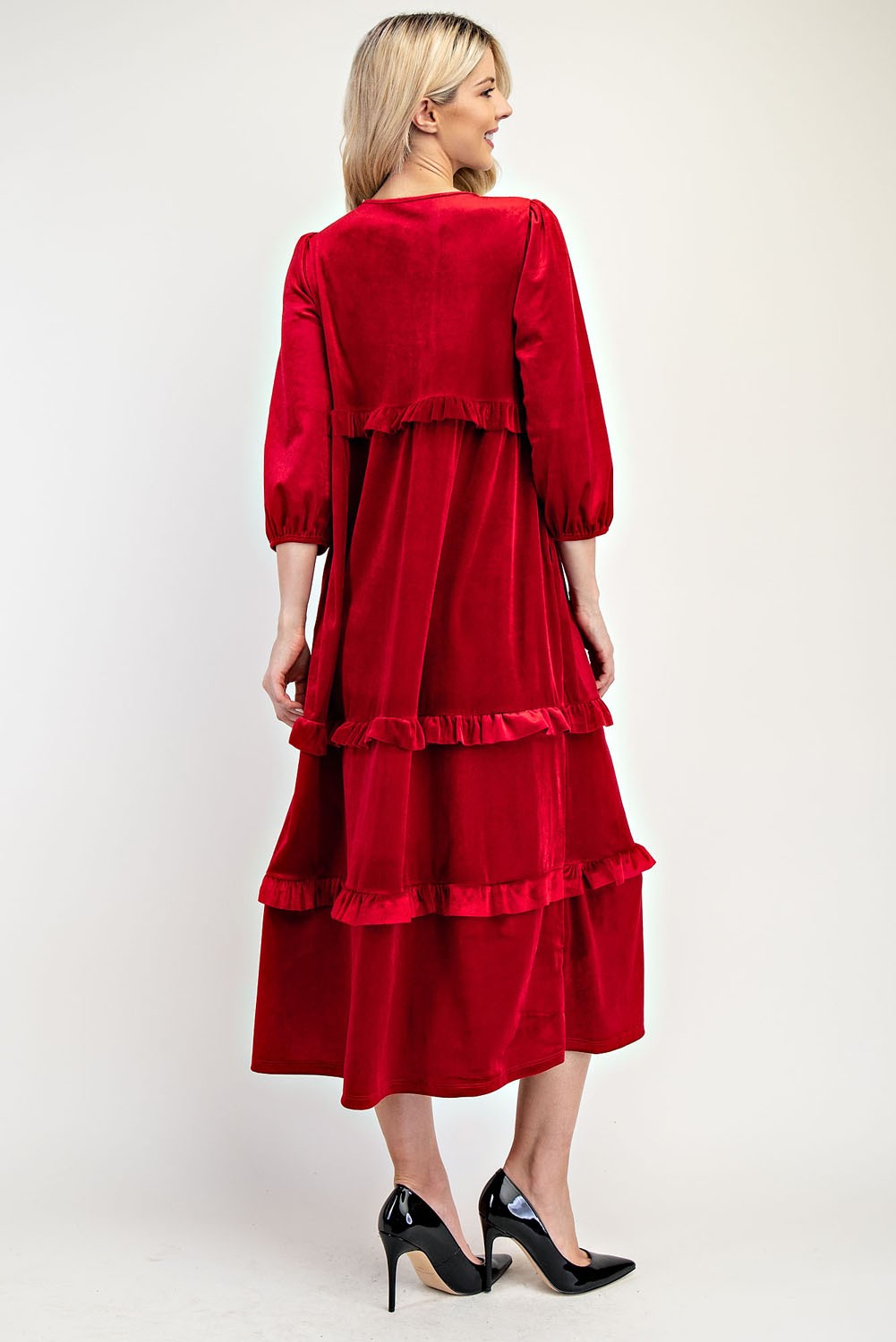 Plus Velvet Tiered Modest Dress