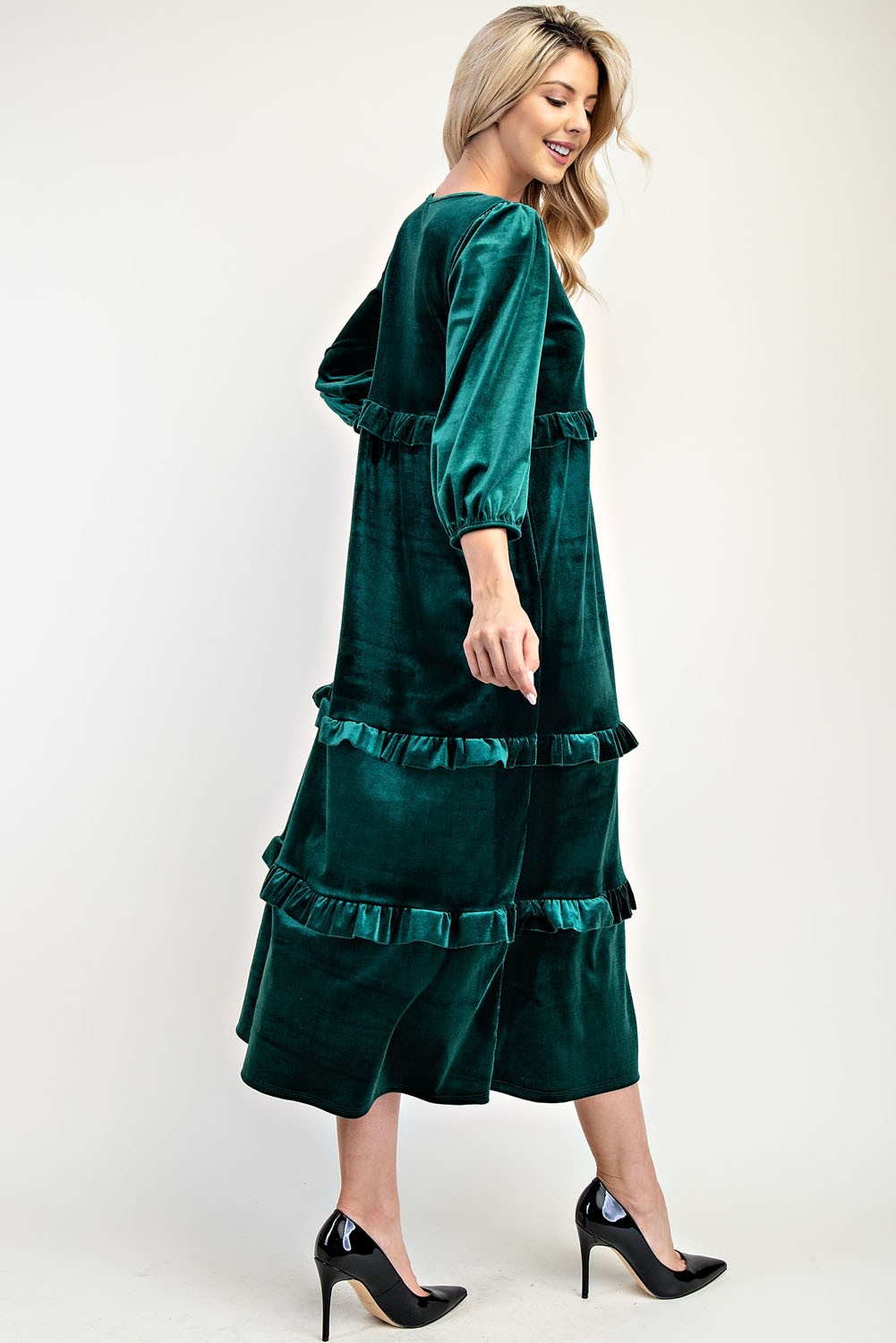 Plus Velvet Tiered Modest Dress