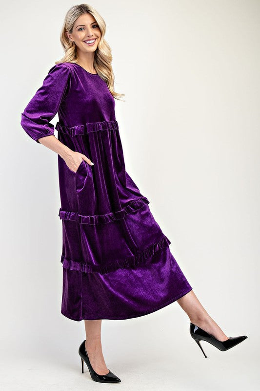 Plus Velvet Tiered Modest Dress