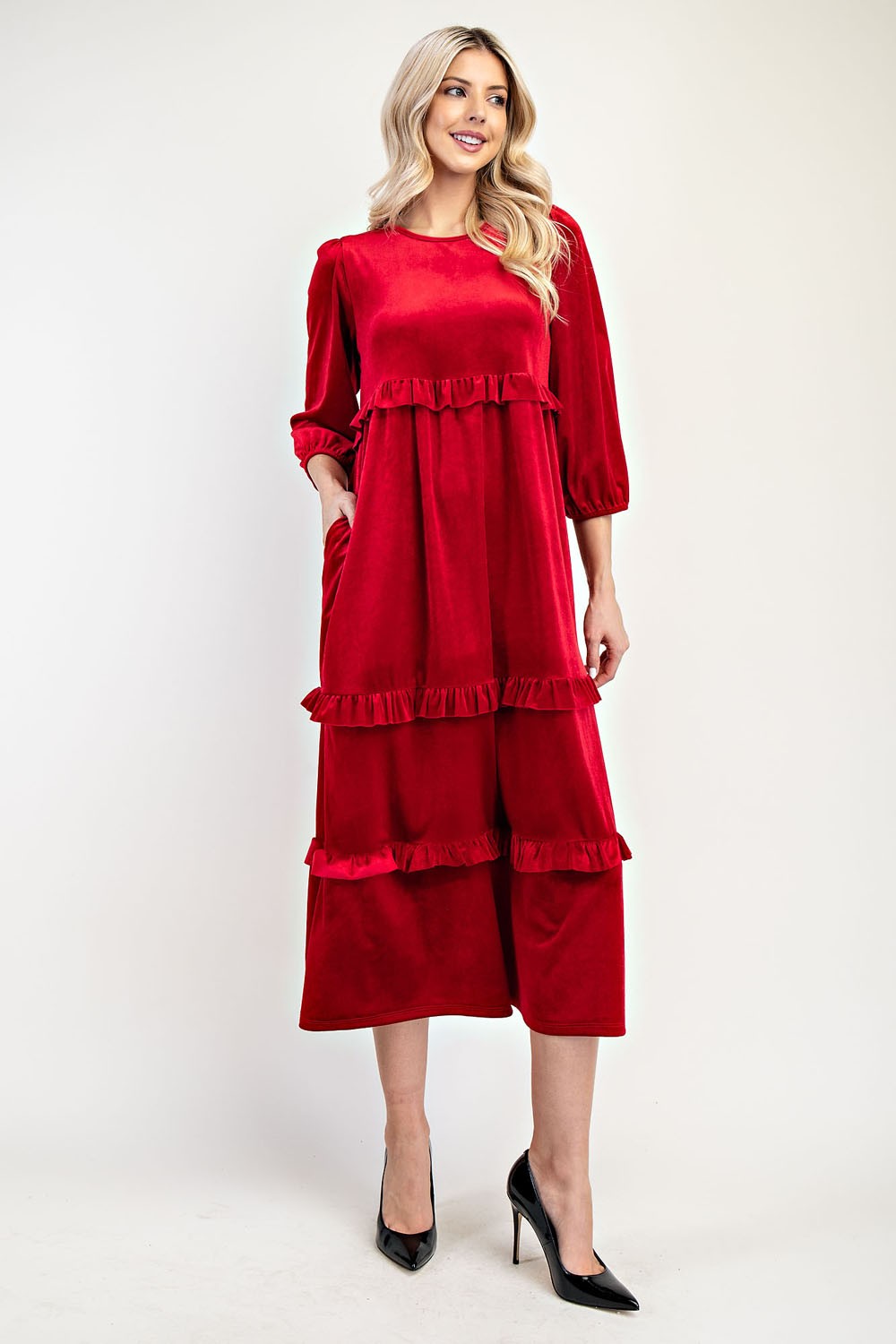 Plus Velvet Tiered Modest Dress