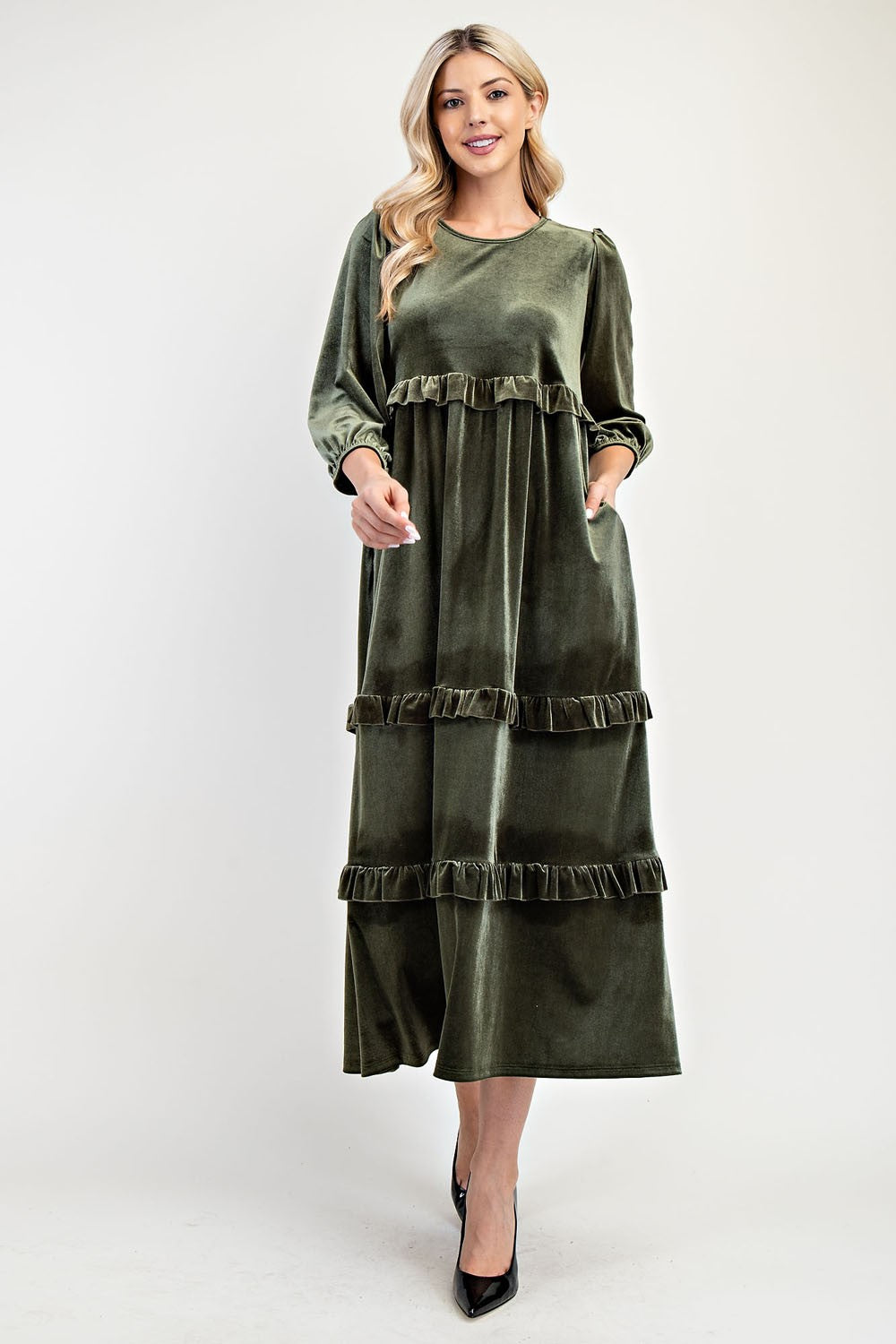 Plus Velvet Tiered Modest Dress