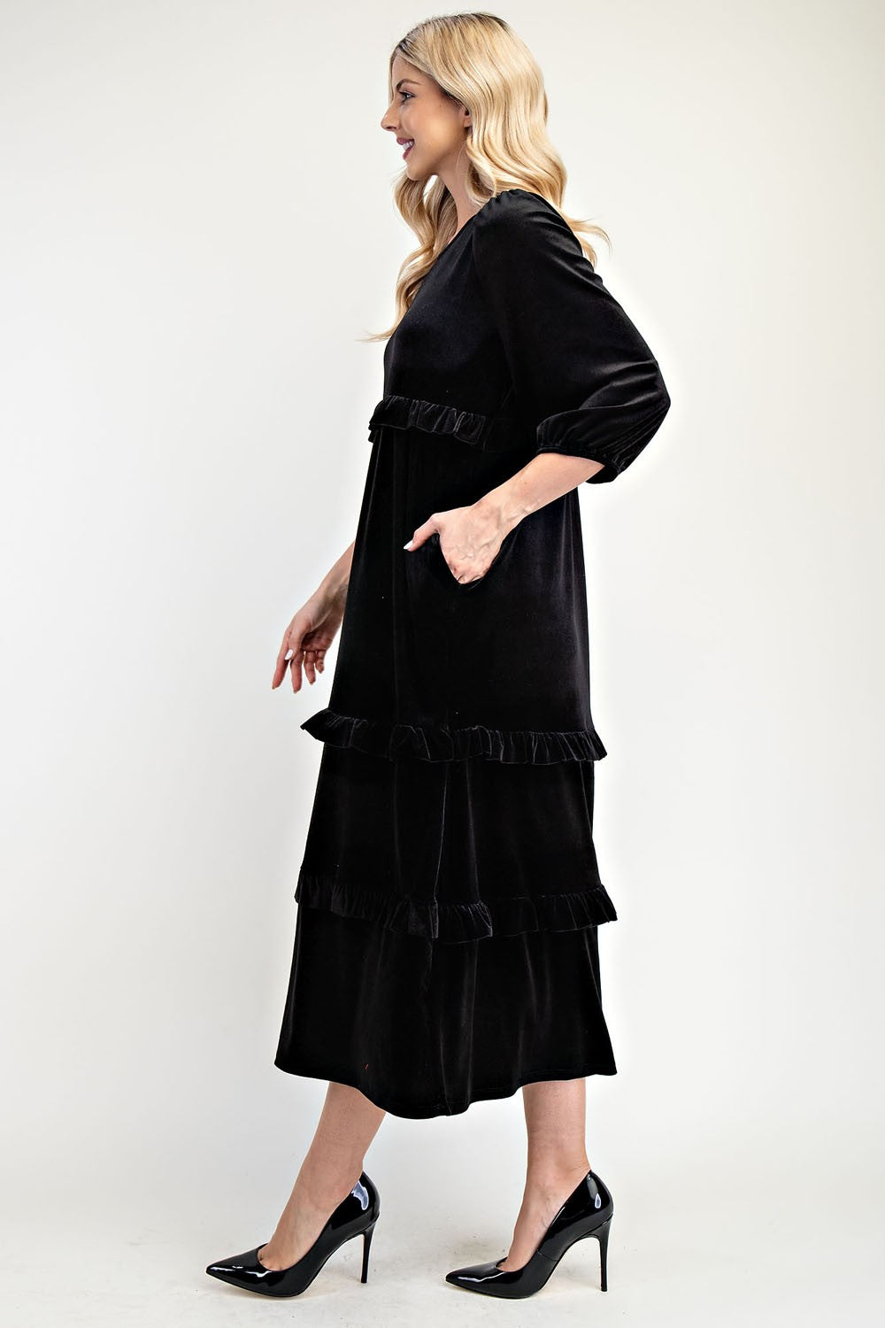 Plus Velvet Tiered Modest Dress