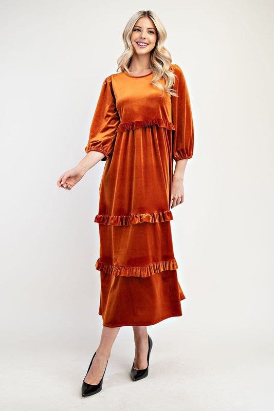 Plus Velvet Tiered Modest Dress