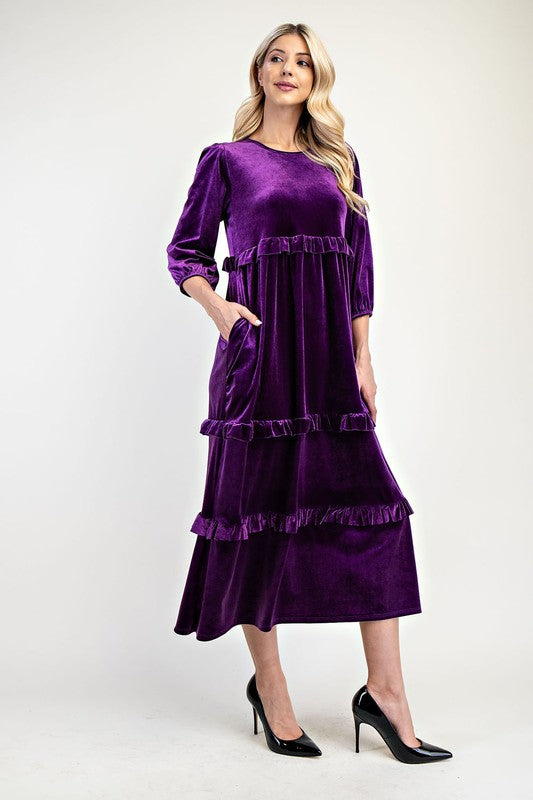 Plus Velvet Tiered Modest Dress