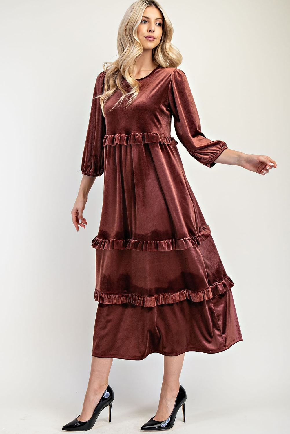 Plus Velvet Tiered Modest Dress