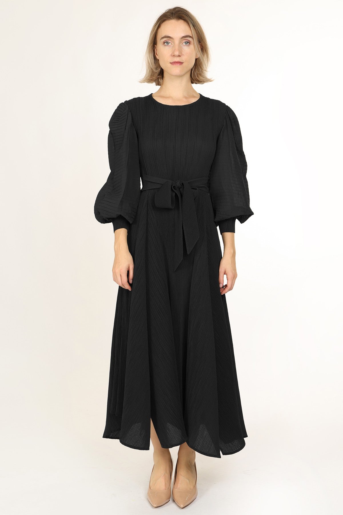 Bowtie Waist Pleated Maxi Dress – VelvetModest Signature Luxe