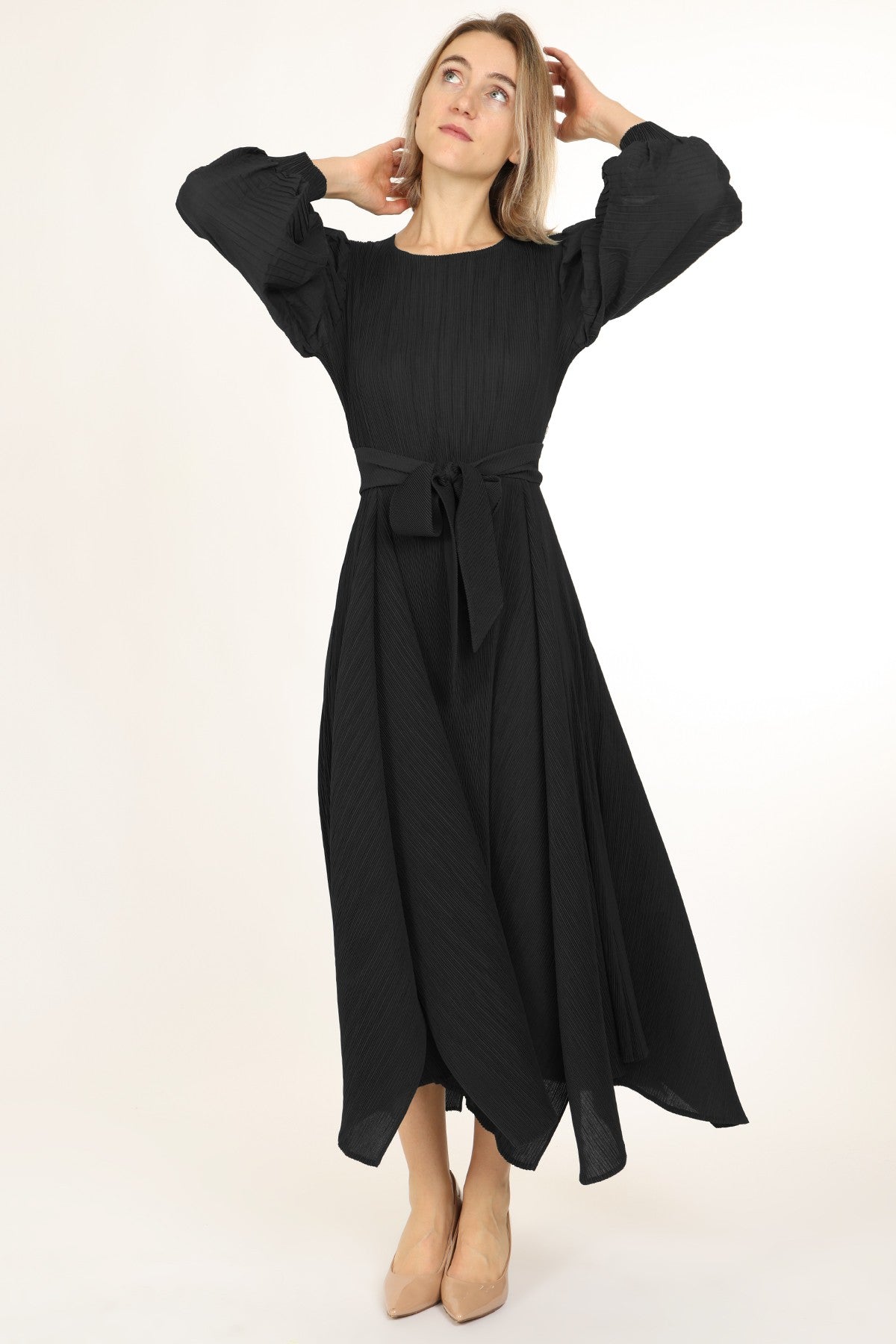 Bowtie Waist Pleated Maxi Dress – VelvetModest Signature Luxe