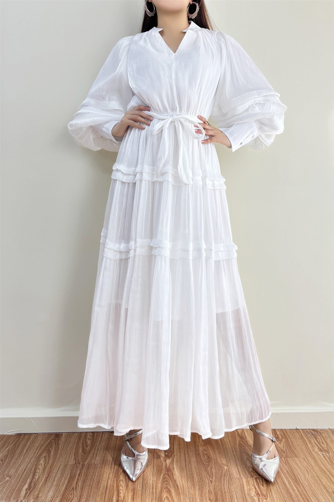 Ethereal Pleated Tier Maxi Dress – Soft Chiffon Elegance