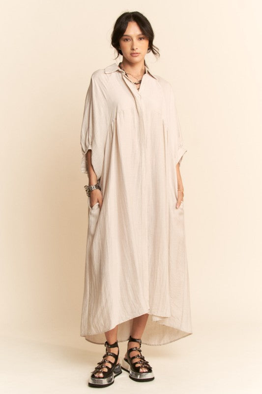 Oversized Hemline Collared Shirt Dress