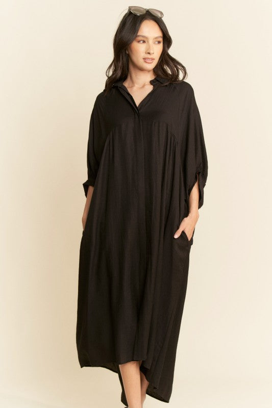 Oversized Hemline Collared Shirt Dress