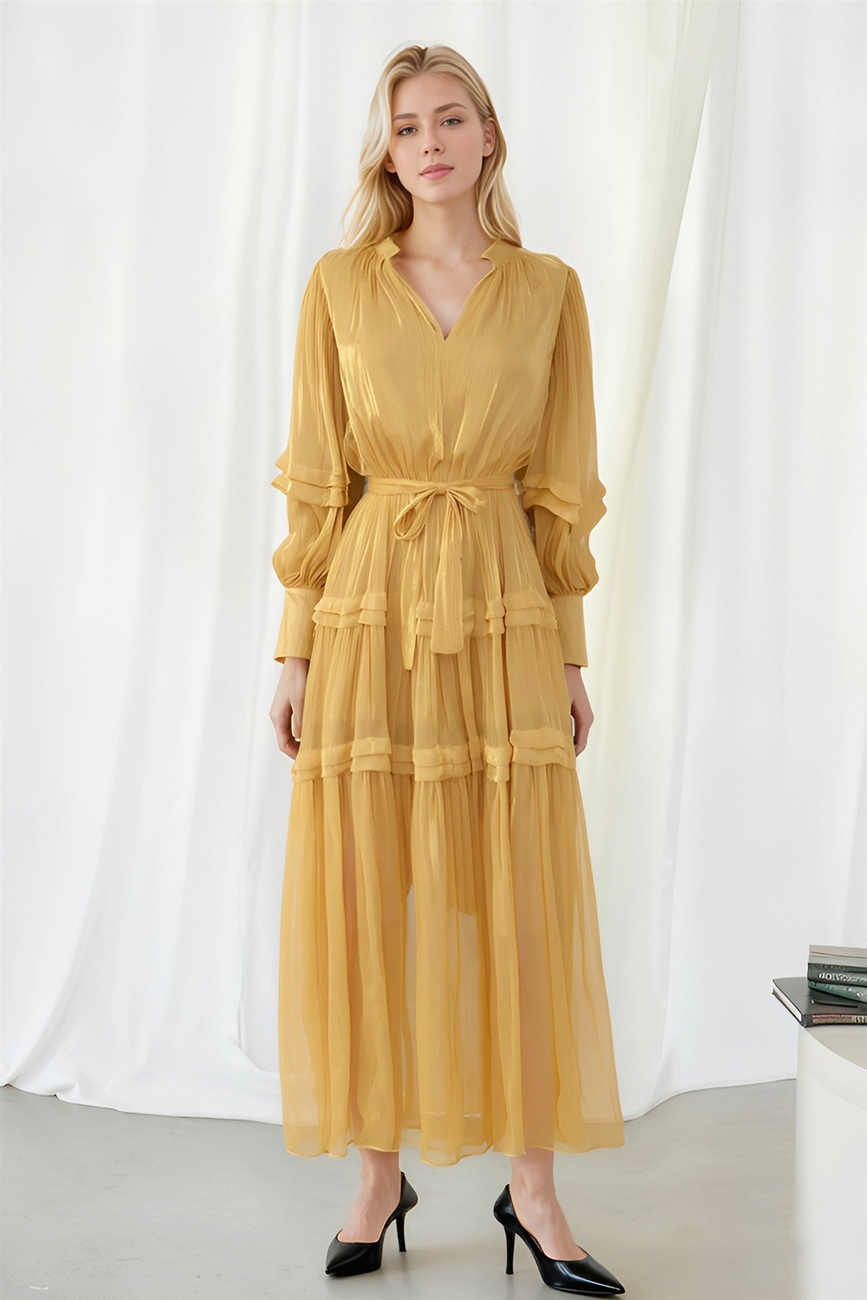 Ethereal Pleated Tier Maxi Dress – Soft Chiffon Elegance