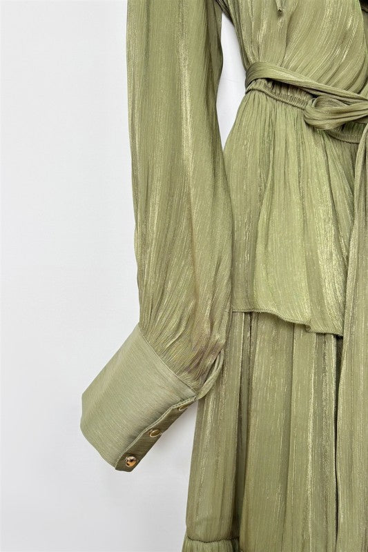 Tiered Pleated Chiffon Maxi Dress
