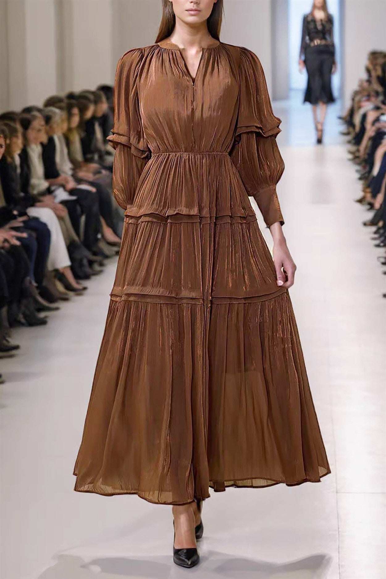 Ethereal Pleated Tier Maxi Dress – Soft Chiffon Elegance