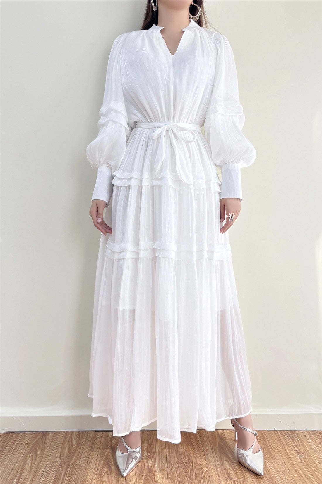 Ethereal Pleated Tier Maxi Dress – Soft Chiffon Elegance