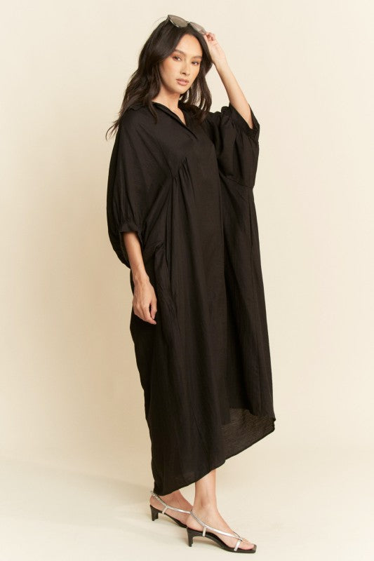 Oversized Hemline Collared Shirt Dress