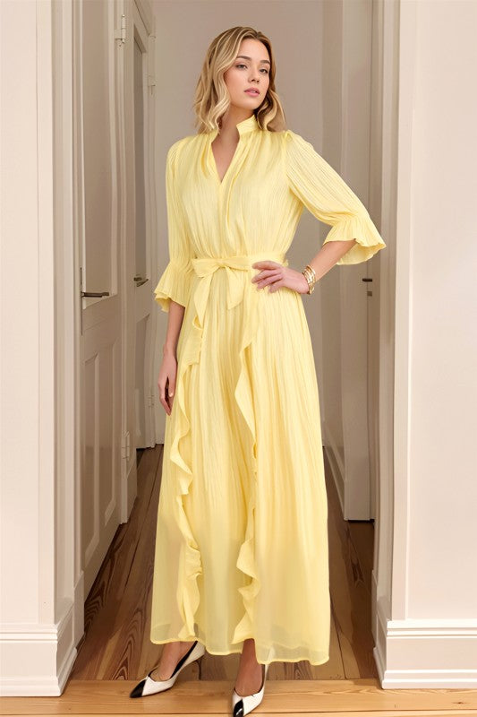 Metallic Ruffle Maxi Dress