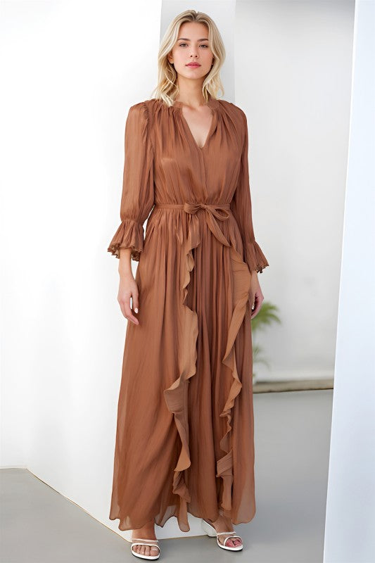 Metallic Ruffle Maxi Dress