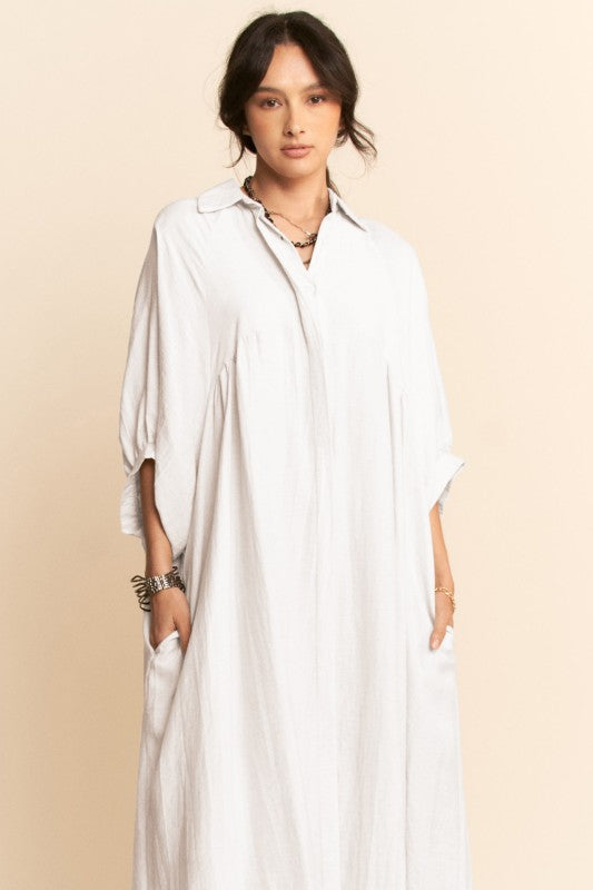 Oversized Hemline Collared Shirt Dress