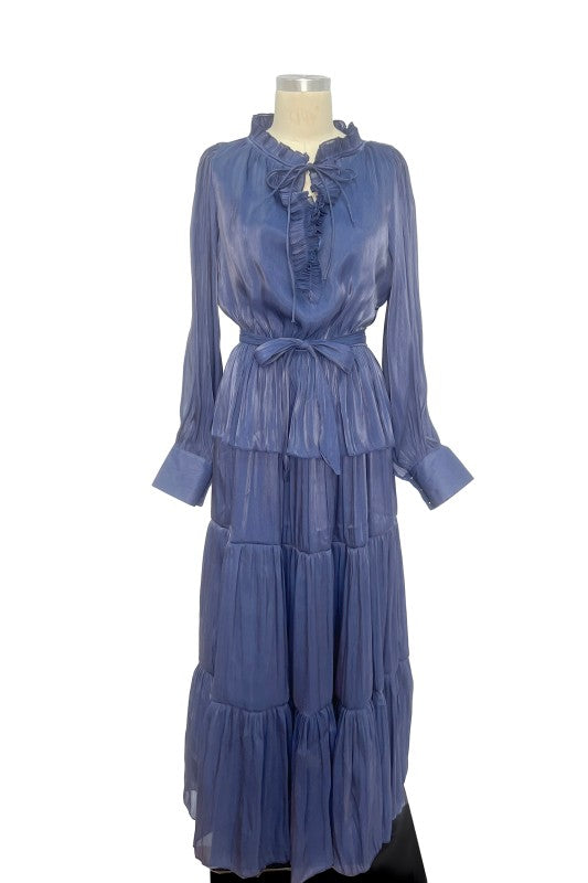 Tiered Pleated Chiffon Maxi Dress