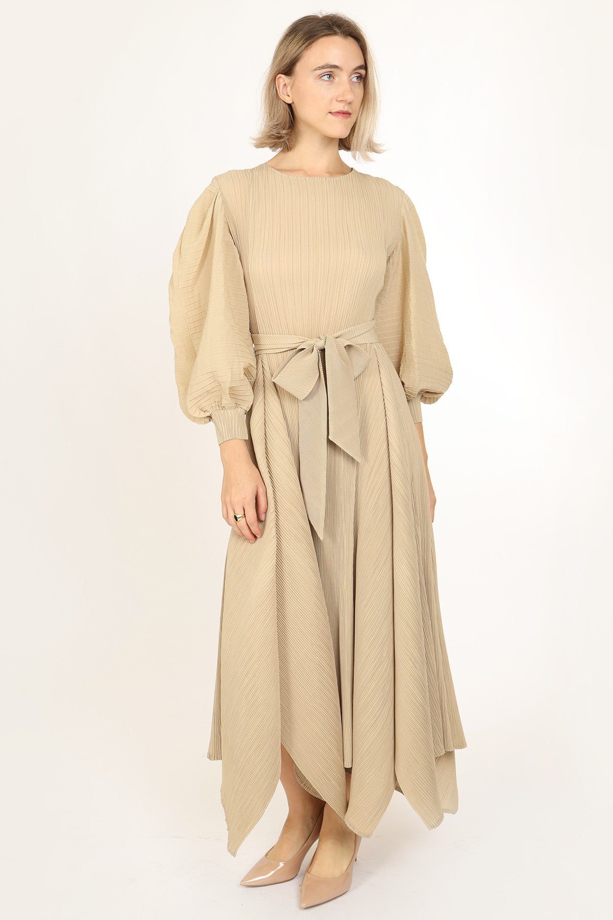 Bowtie Waist Pleated Maxi Dress – VelvetModest Signature Luxe