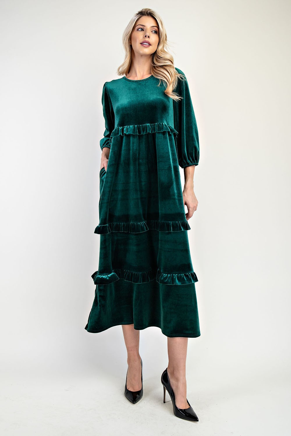 Plus Velvet Tiered Modest Dress