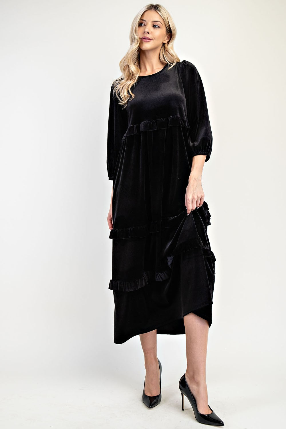Plus Velvet Tiered Modest Dress