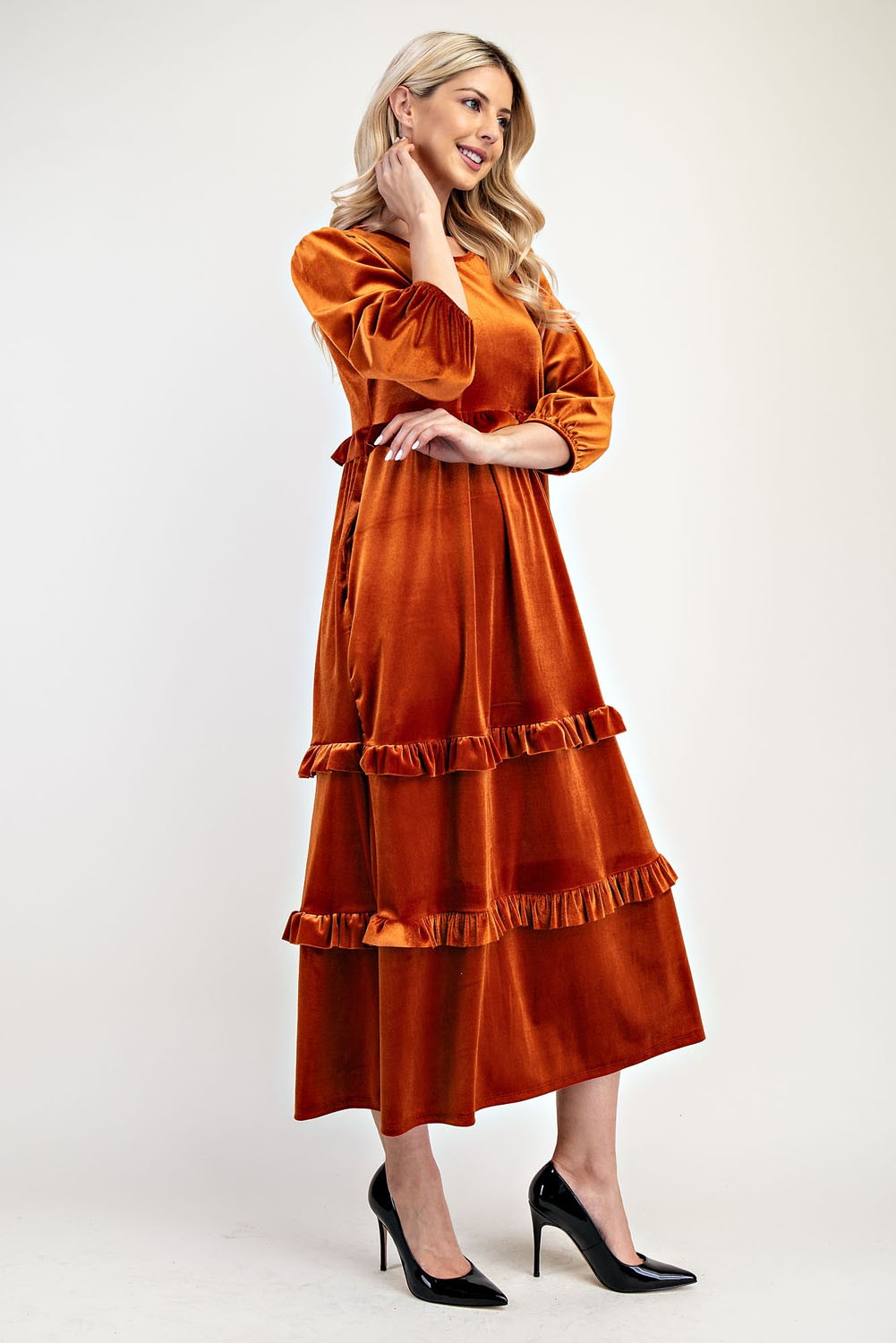 Plus Velvet Tiered Modest Dress