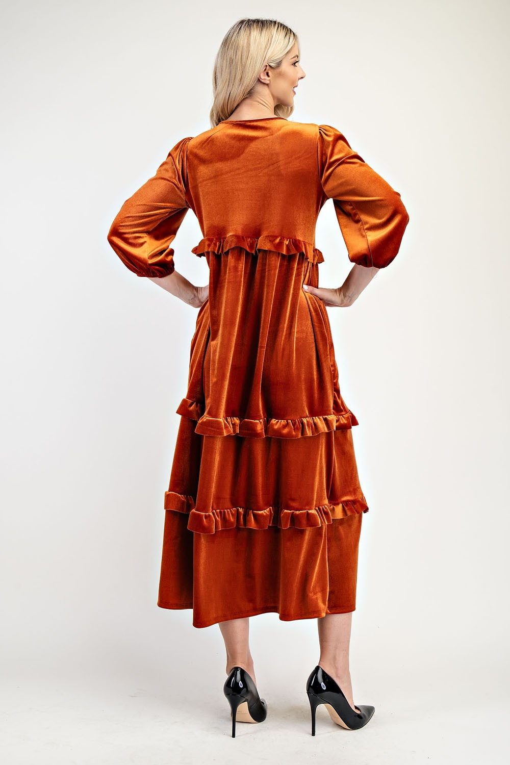 Plus Velvet Tiered Modest Dress