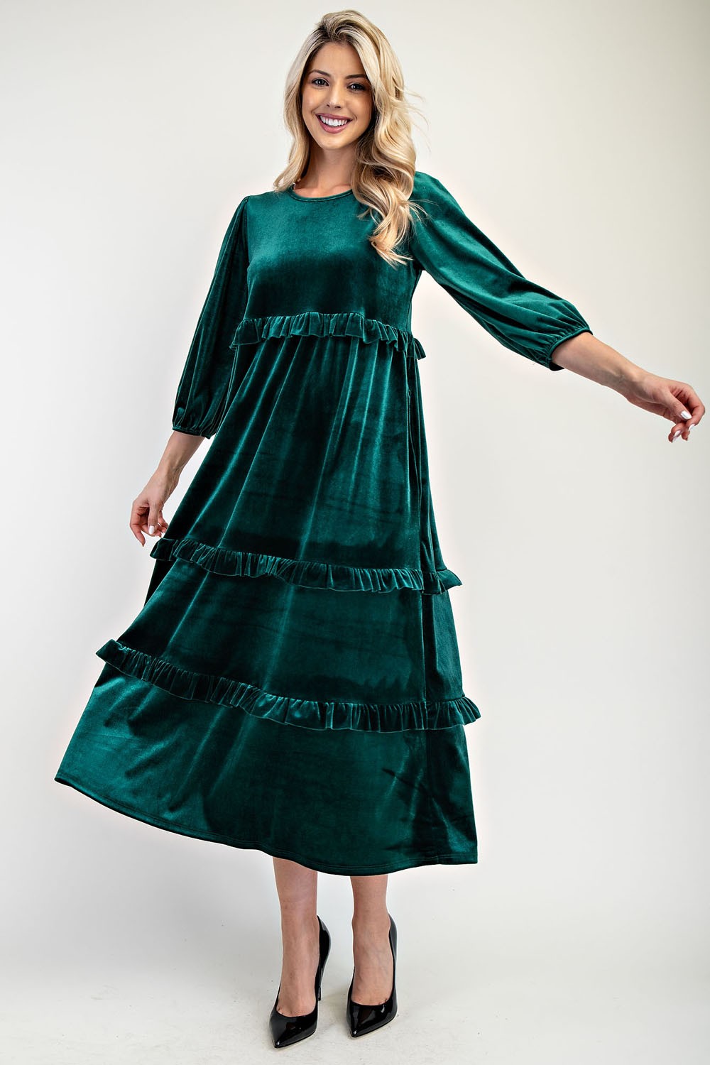 Plus Velvet Tiered Modest Dress