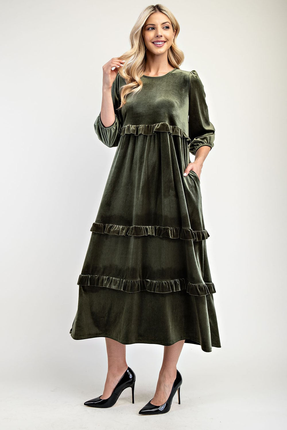 Plus Velvet Tiered Modest Dress