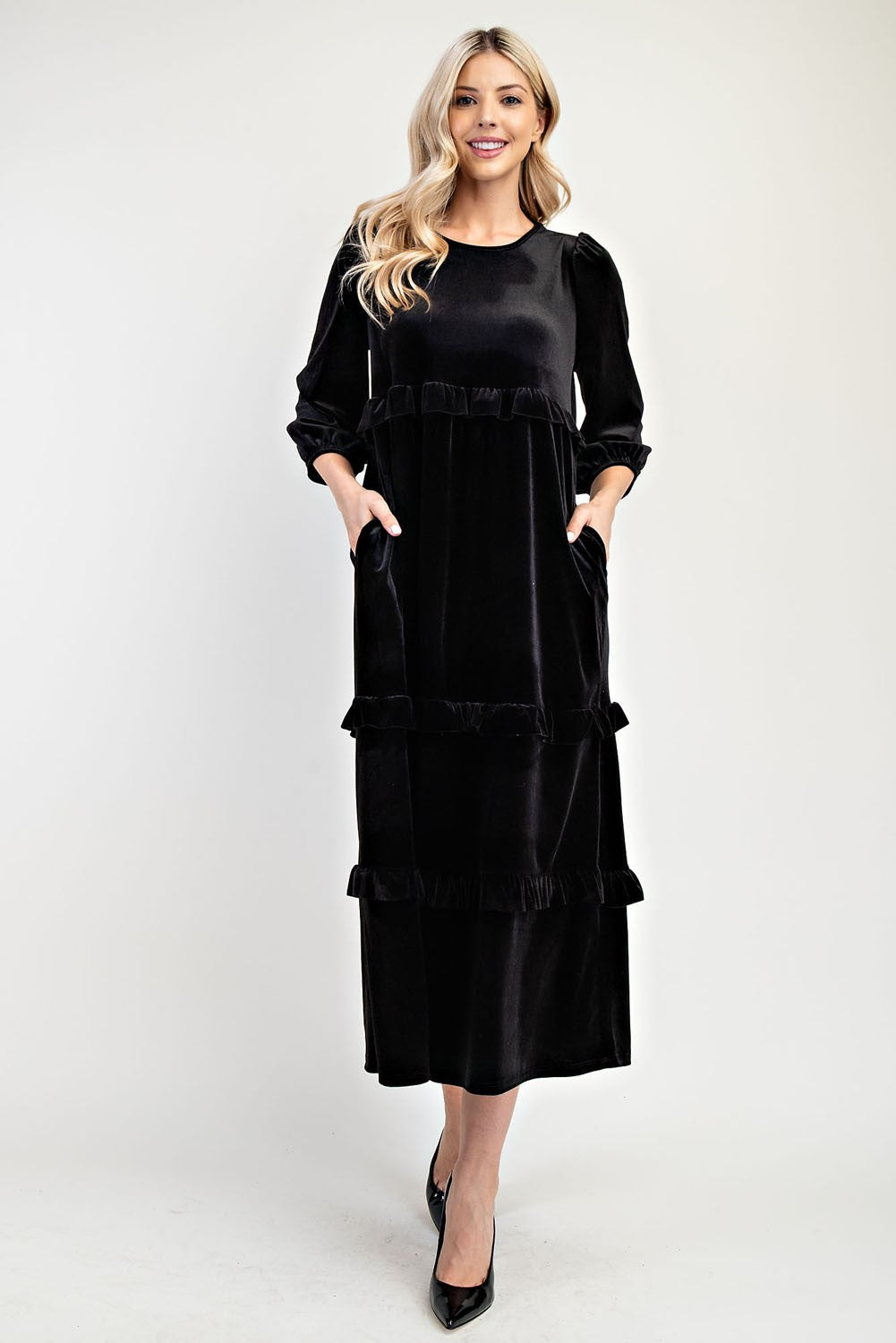 Plus Velvet Tiered Modest Dress