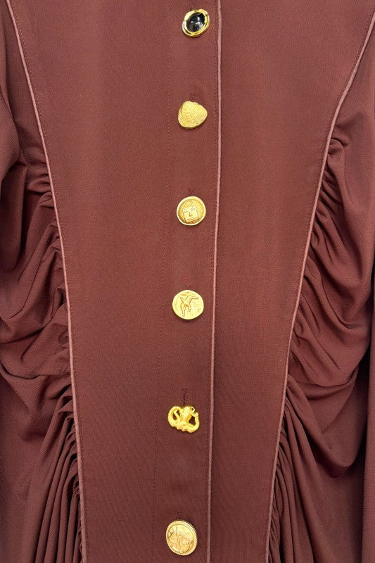 Draped Maxi Dress With Gold Buttons