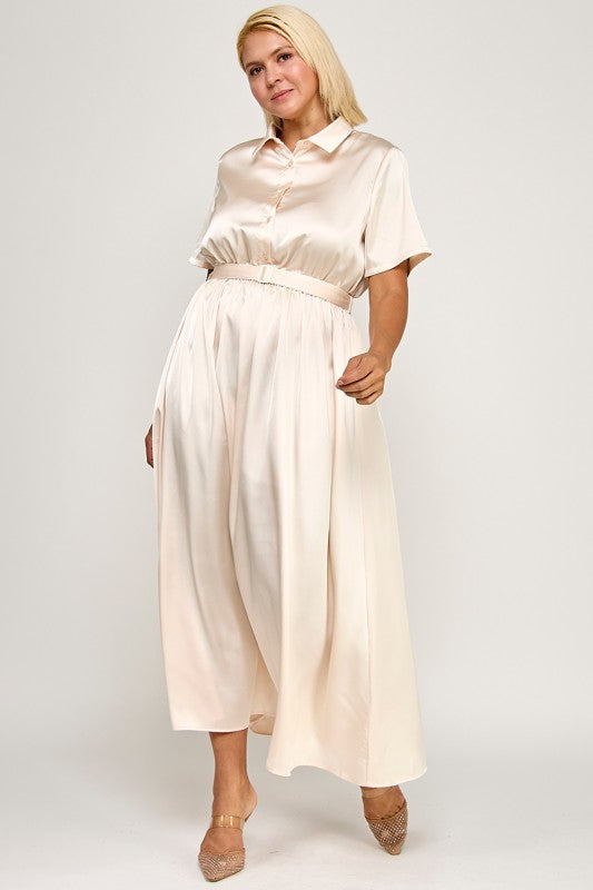 Satin Belted Midi Pleated Dress – Luxe Modest Edition