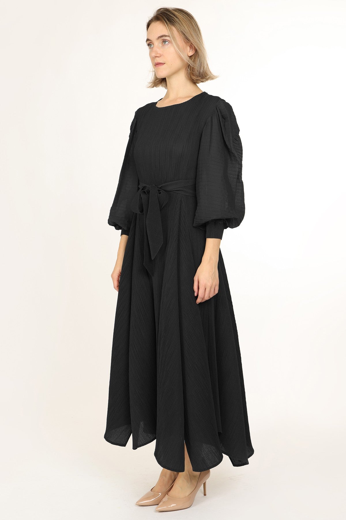 Bowtie Waist Pleated Maxi Dress – VelvetModest Signature Luxe