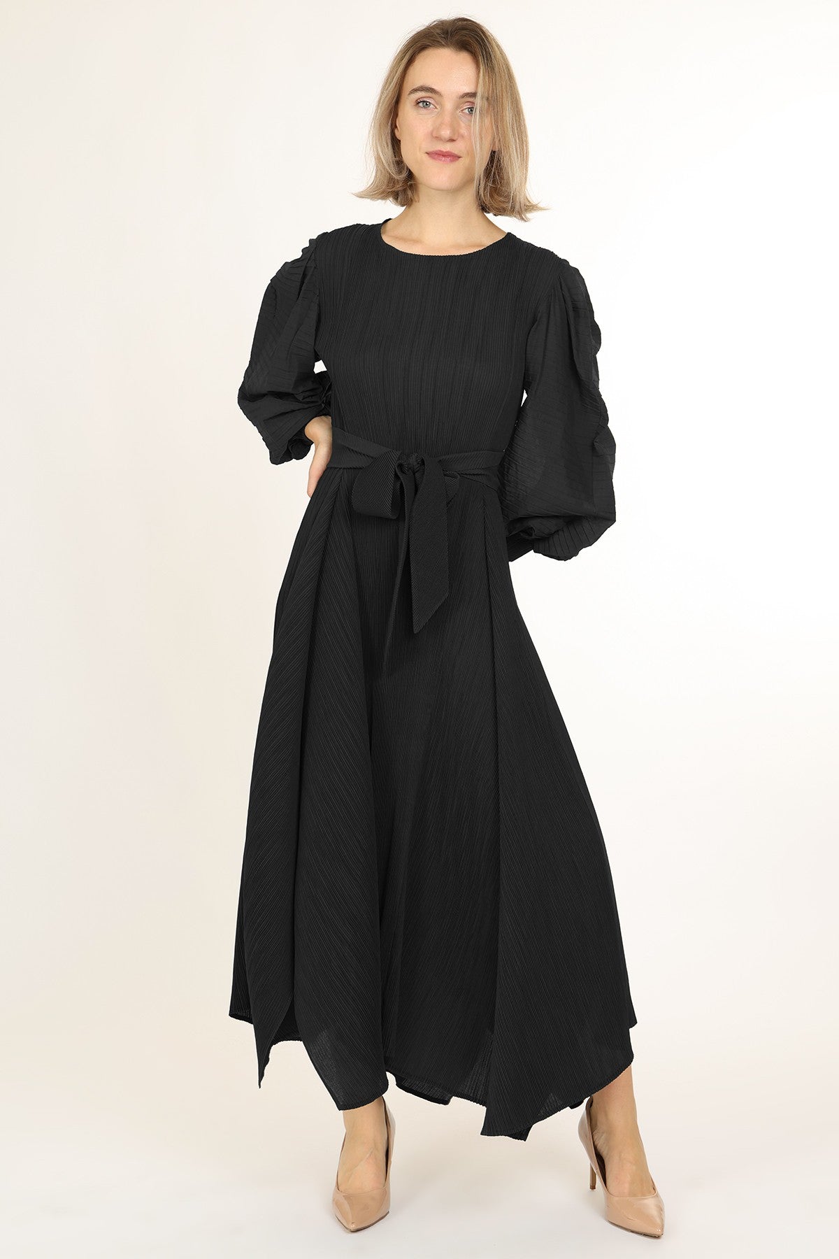 Bowtie Waist Pleated Maxi Dress – VelvetModest Signature Luxe