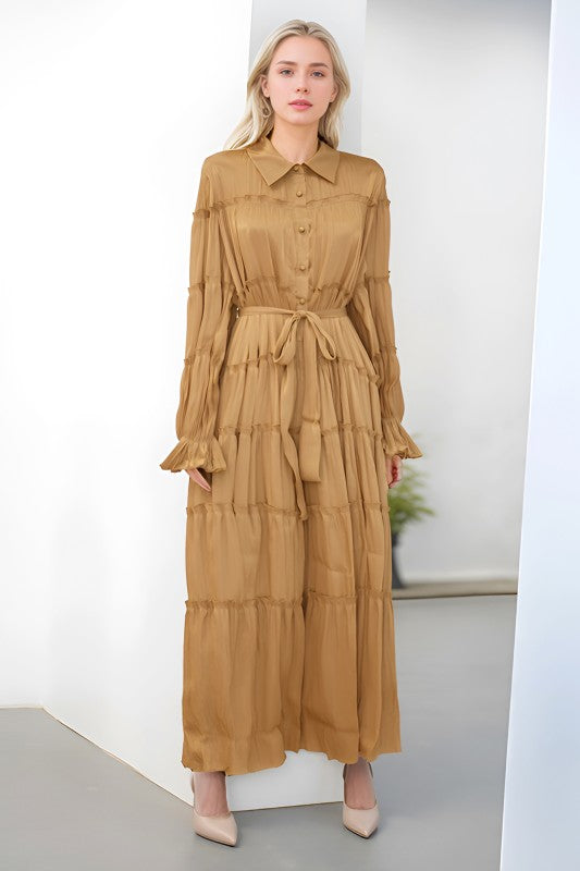 Tiered Pleated Maxi Dress