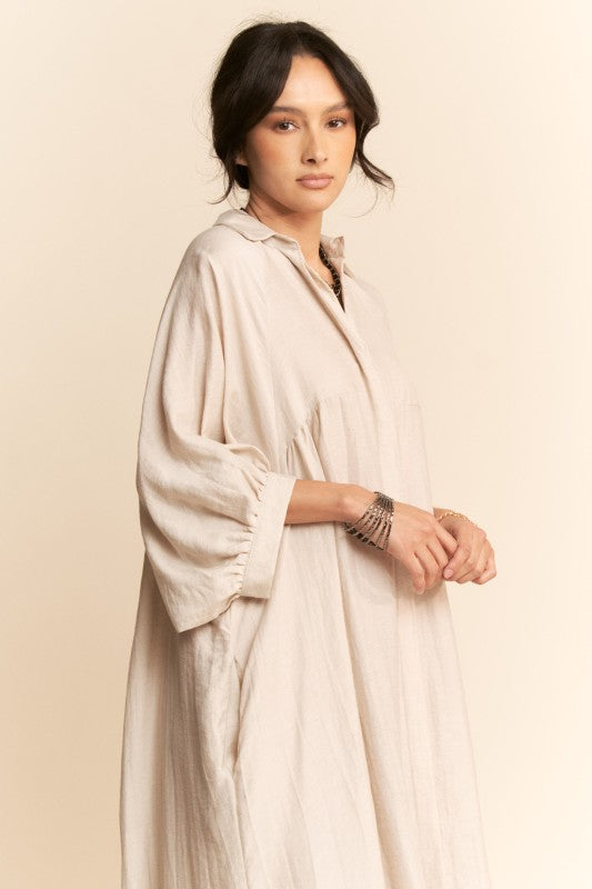 Oversized Hemline Collared Shirt Dress