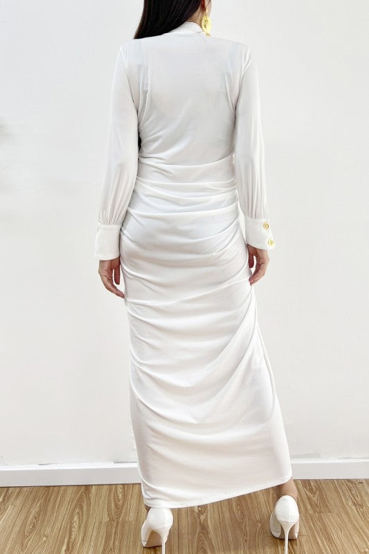 Draped Maxi Dress With Gold Buttons