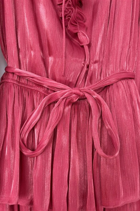 Tiered Pleated Chiffon Maxi Dress