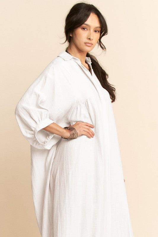 Oversized Hemline Collared Shirt Dress