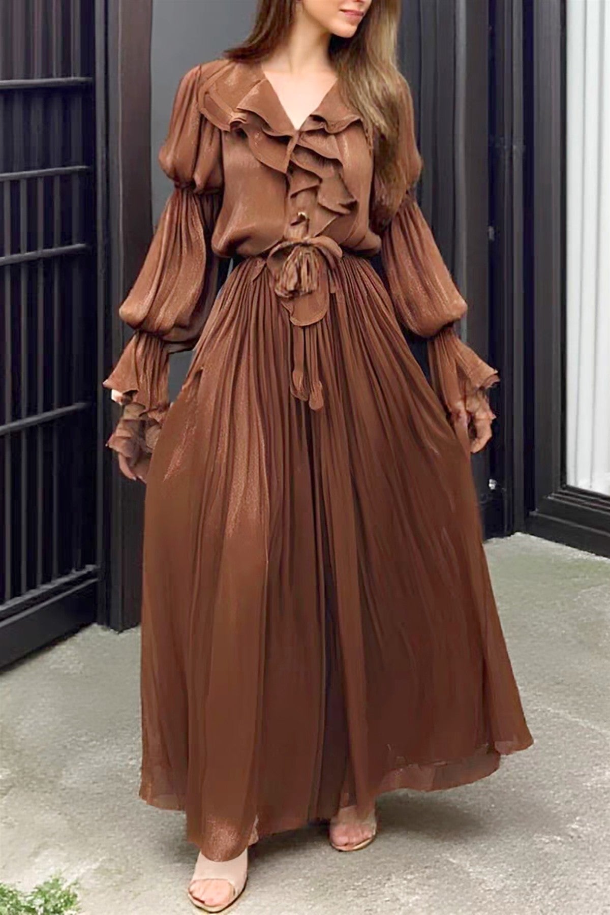 Copper Oversized Ruffle Maxi Dress