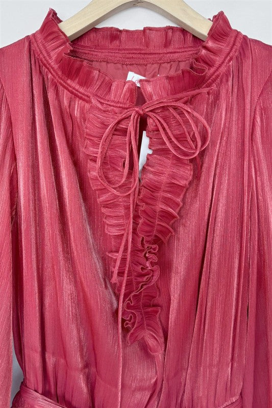 Tiered Pleated Chiffon Maxi Dress