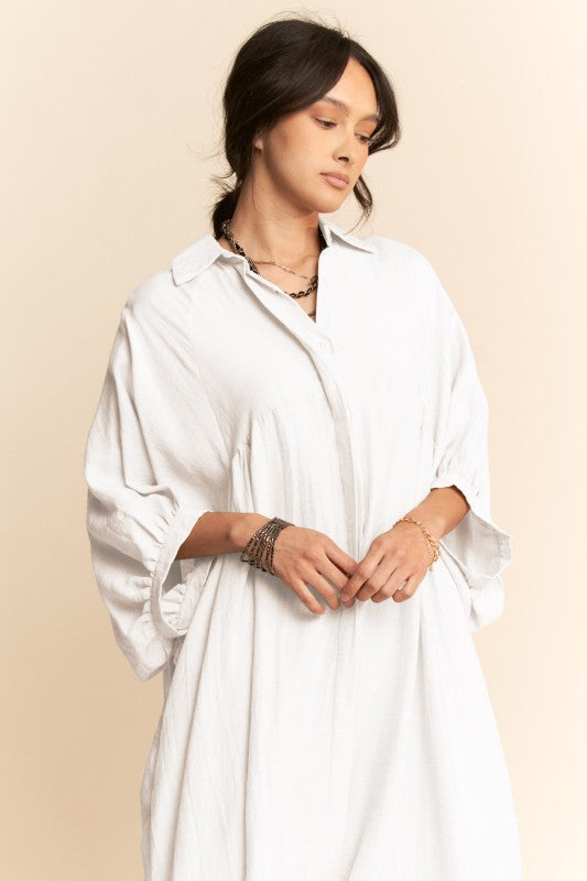 Oversized Hemline Collared Shirt Dress