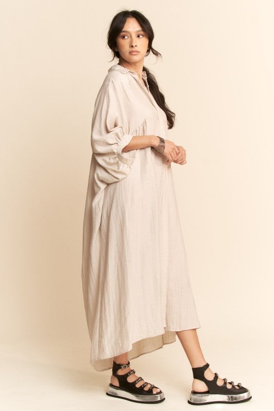 Oversized Hemline Collared Shirt Dress